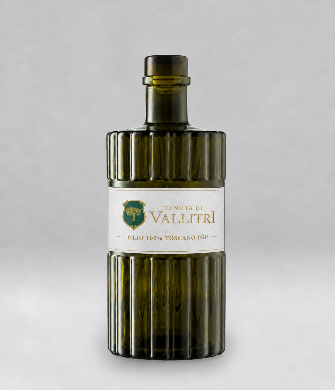 The official fluted-glass Founder’s Harvest olive oil bottle